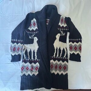Eddie Bauer Black and Cream Cardigan with Reindeer Pattern